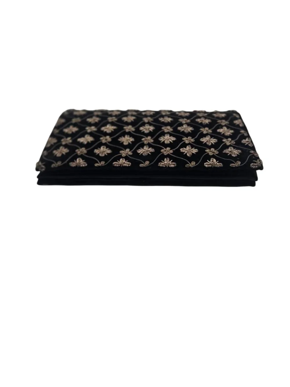Vintage Black & Gold Embroidered Clutch Bag By Ivory Palace With Snap Closure